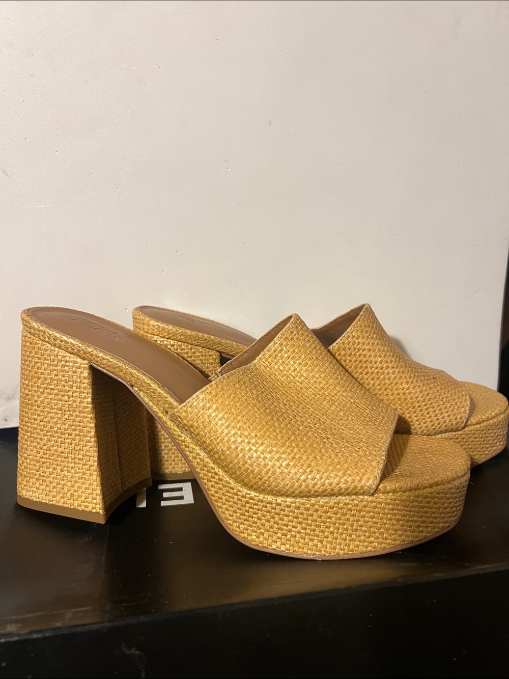 Woven Platform Mule Heels in Natural/Tan - Women